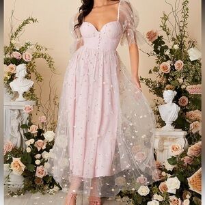 SHEIN Pink Floral Midi Dress